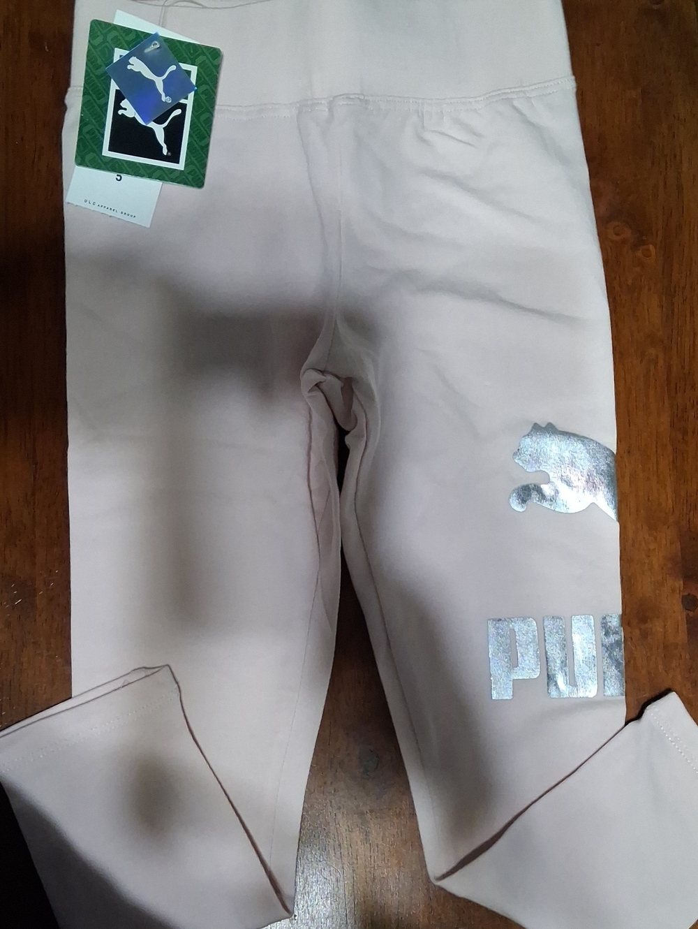 Puma Girls Light Chalk Pink Leggings with Silver Logo